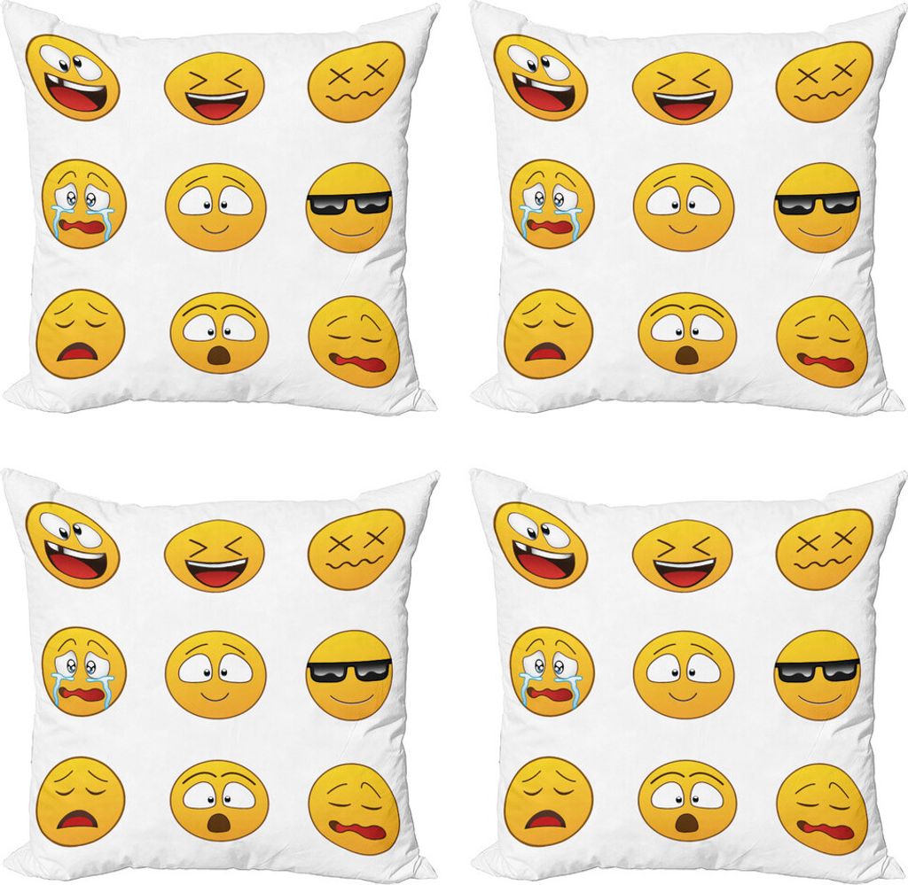 ABAKUHAUS emoticon Kissenbezug Set (4 Stück), Furious Sad Expressions, Moderner Doppelseitiger Digitaldruck, 40 cm x 40 cm, Gelb