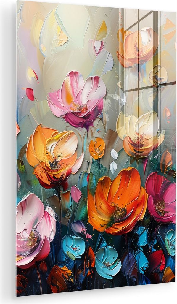 MuchoWow Glasbilder - Bilder auf Wandbild - Foto auf Glas Blumen - Bunt - Abstrakt - Farbe - Natur 80x120 cm Wanddekoration aus Glas - Acrylglasbil...