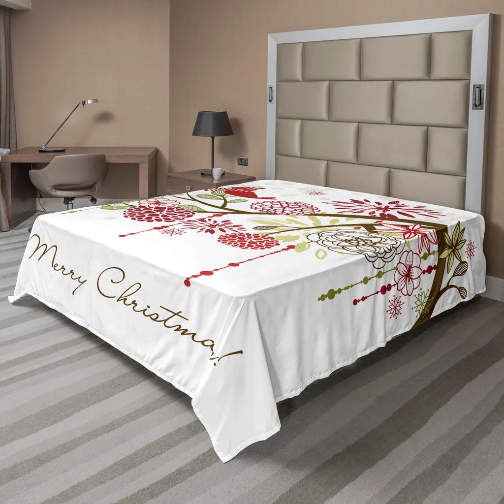 Décoration de Noël pour lit : drap de dessus 275x260 cm hiver oiseau