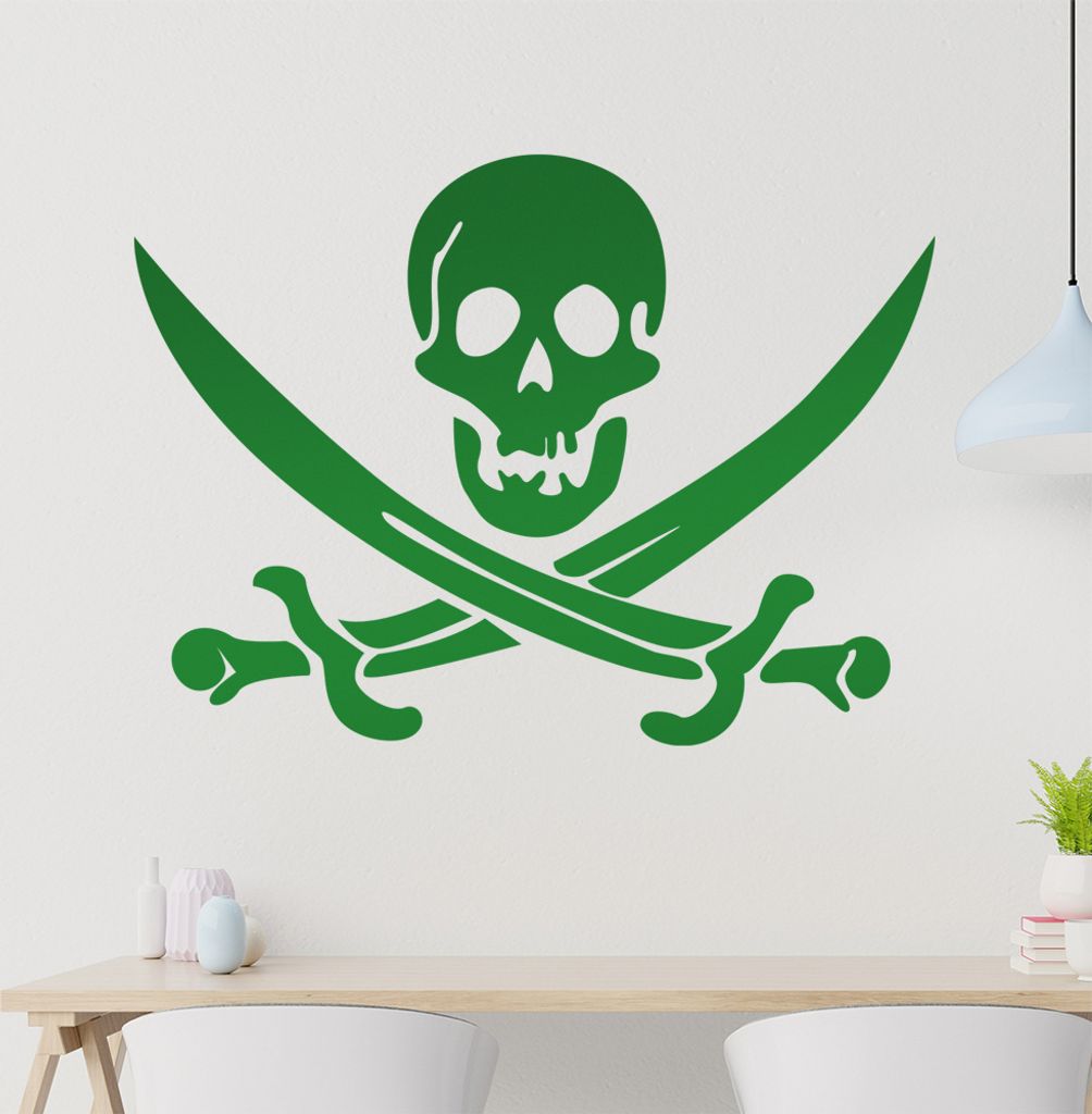 Totenkopf mit gekreuzten Säbeln Wandtattoo in 6 Größen - Wandaufkleber Wall Sticker - Dekoration, Küche, Wohnzimmer, Schlafzimmer, Badezimmer