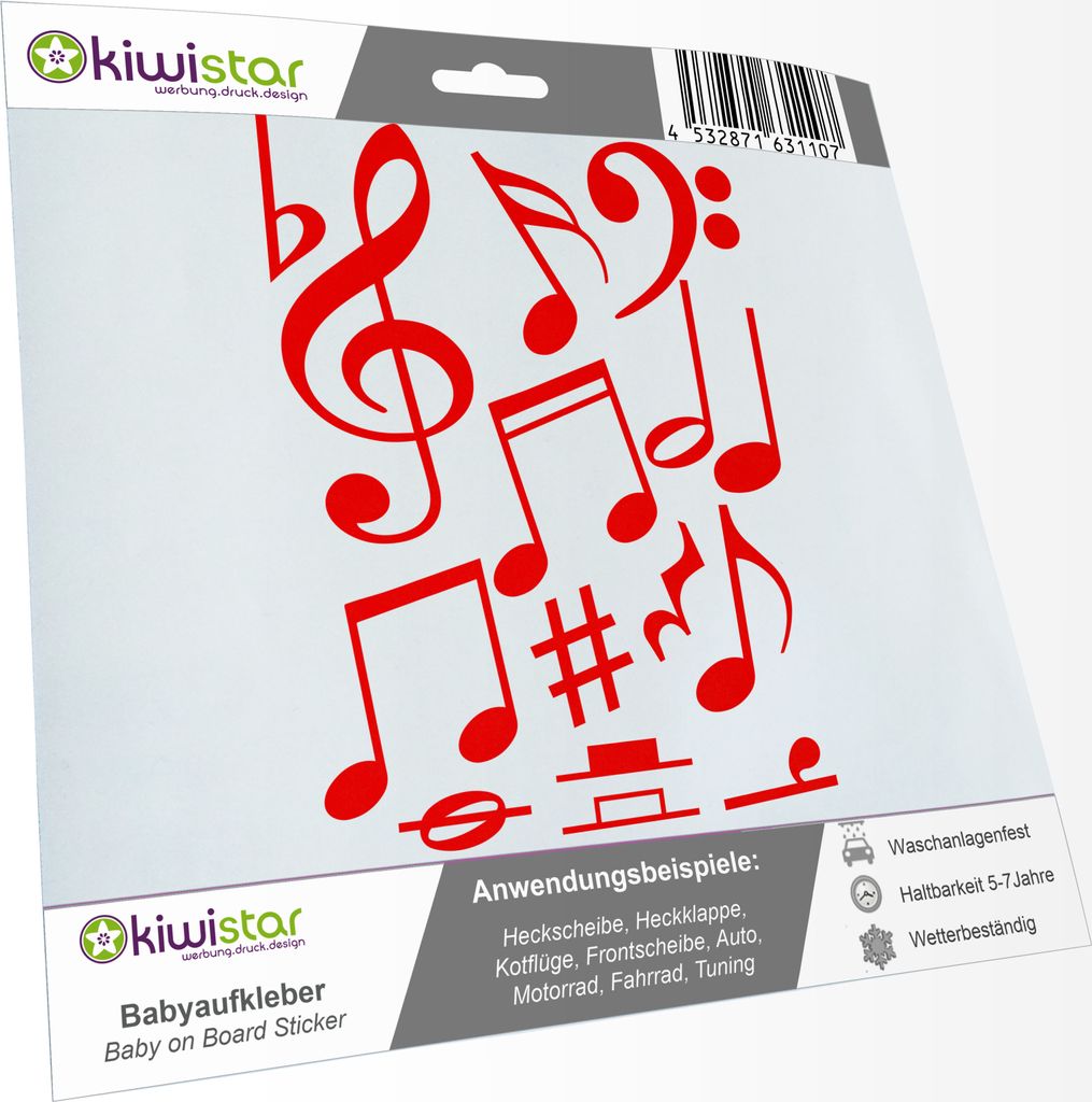 Bogengröße A3 - Musiknoten - Folienaufkleber - Deko IN 15 Farben - Neon + Chrom! Sticker Aufkleber