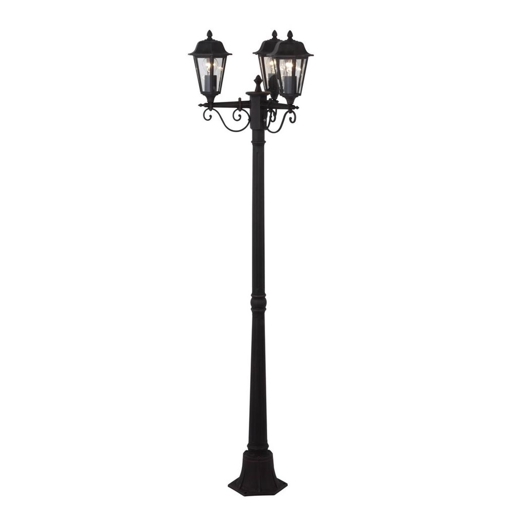 Lindby Außenleuchte Lamina, 172cm, 3-flg., schwarz-rost, E27