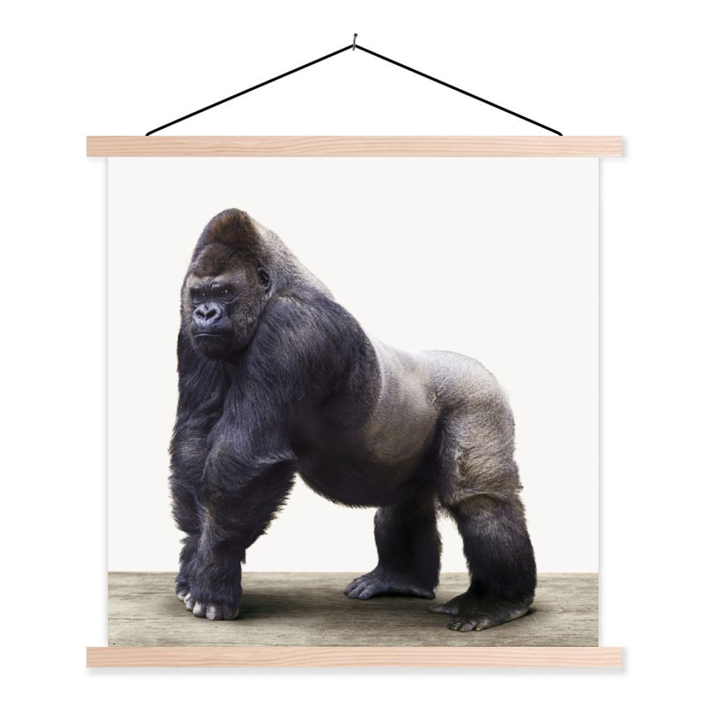 MuchoWow Textilposter Gorilla - Tiere - Jungen - Mädchen - Kinder 120x120 cm mit holzfarbenen Rahmen - Textil-Poster