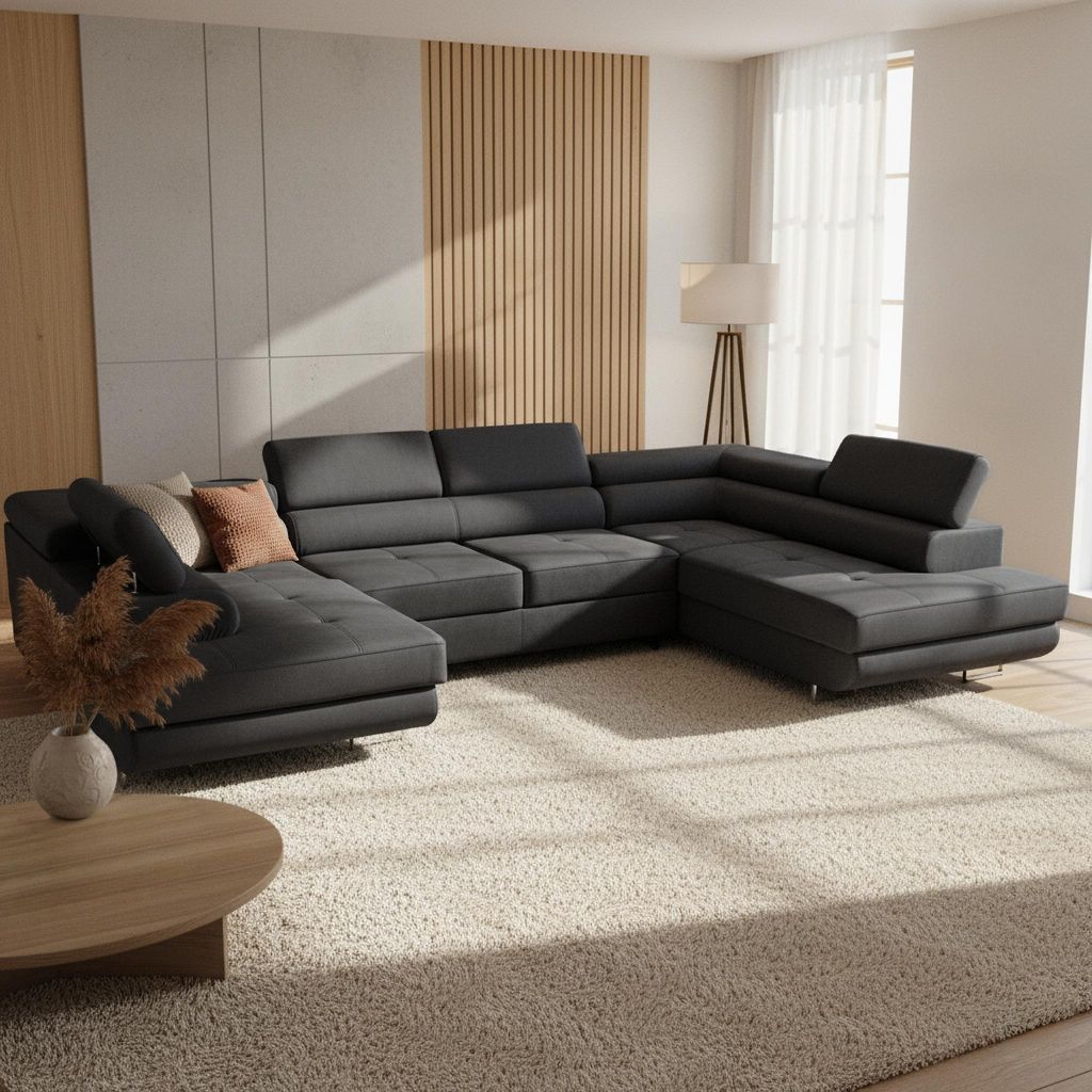 Imperia Ecksofa Jade mit Schlaffunktion U-Form, Sofa mit Bettkasten, Couch, Soffa, Bettsofa, Couchgarnitur- Schwarz Wohnzimmersofa, JASMINE 100