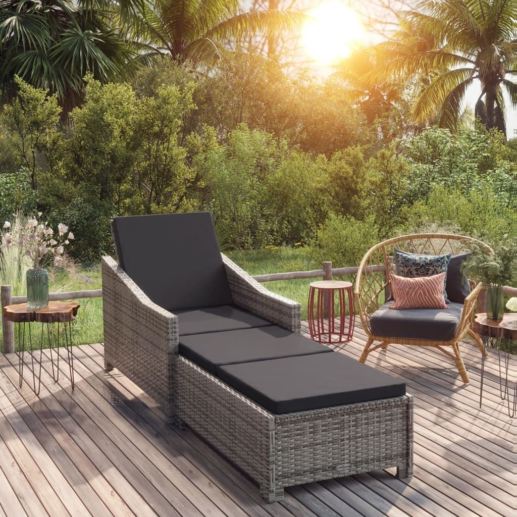 Design New Sonnenliege mit Dunkelgrauer Auflage Poly Rattan Grau - Gartenliegen Möbel2025 CHY5733858 1parcel