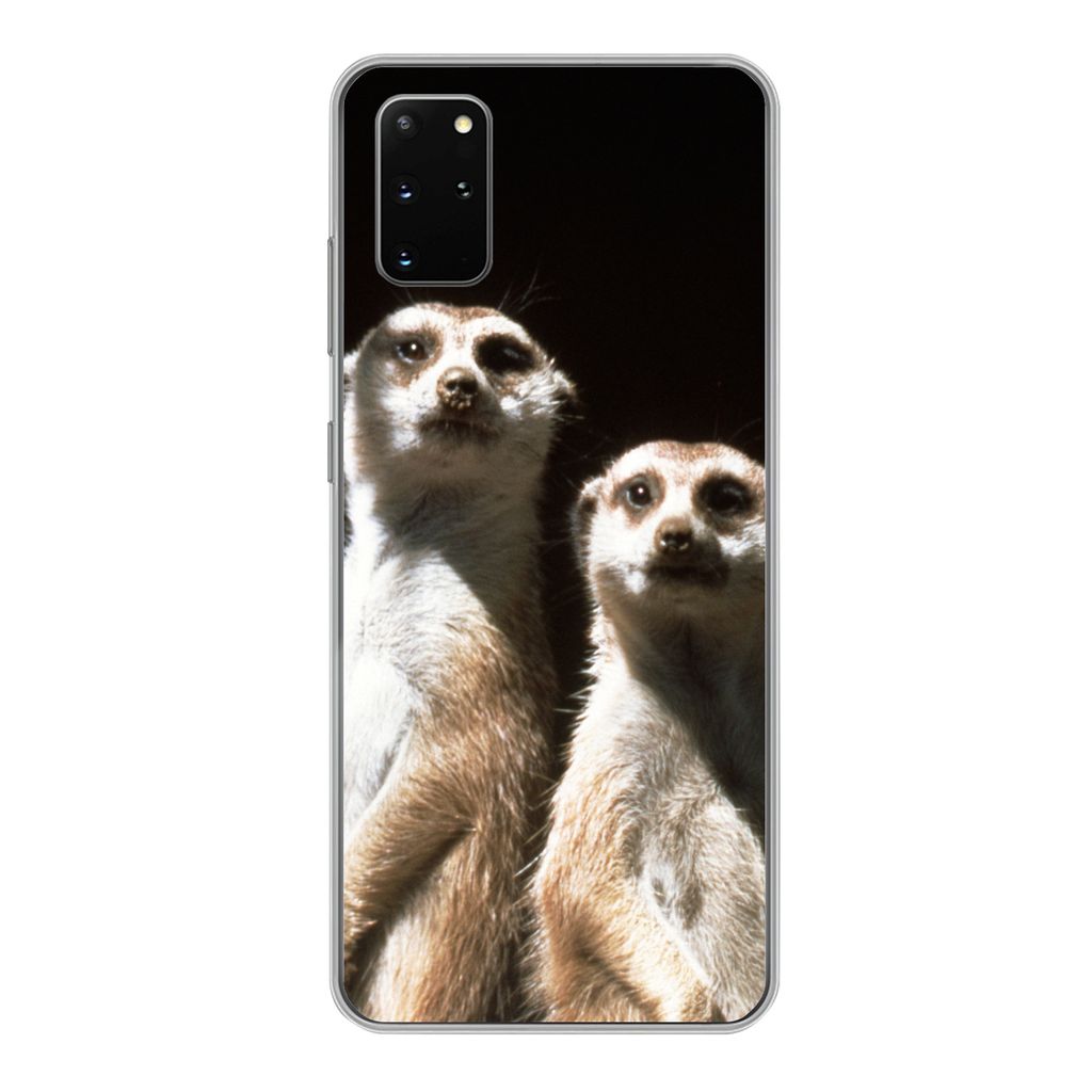 MuchoWow Handyhülle Schutzhülle Hülle für Samsung Galaxy S20 Plus Schwarz - Erdmännchen - Tiere Silikon Softcase Handy Hülle - Hartschale