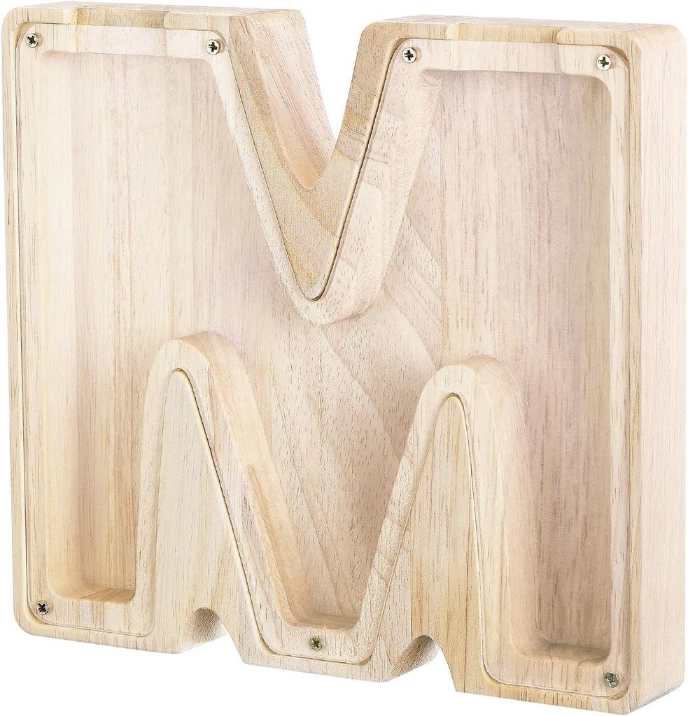 Alphabet-Spardose aus Holz mit Buchstabenaufklebern, Lernspiel, das Kindern das Sparen zu Weihnachten beibringt
