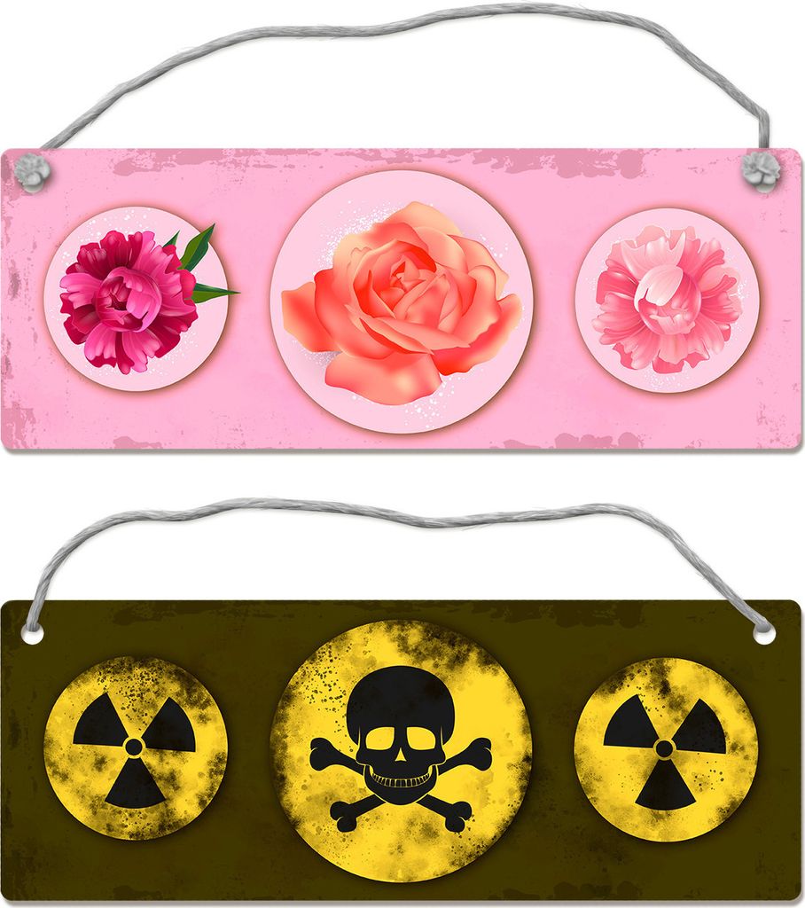 Giftgas oder Blumen Wendeschild mit Kordel Schild Türschild Türhänger Dangler
