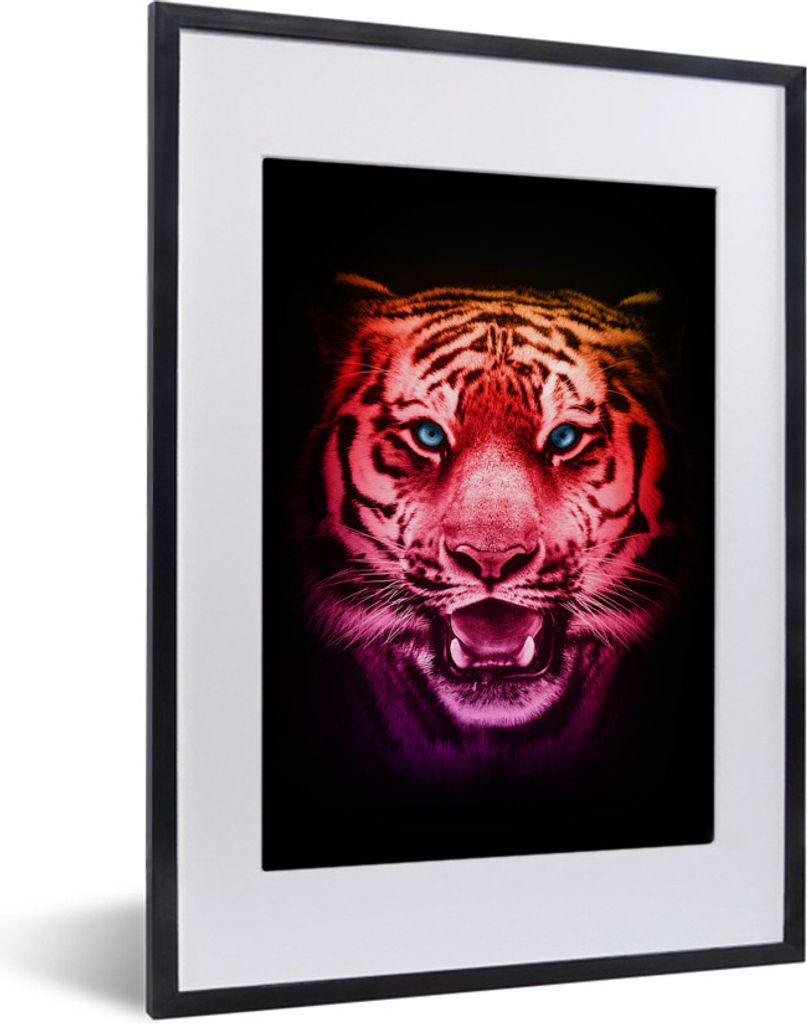 MuchoWow MuchoWow Gerahmtes Poster Tiger - Orange - Rot 30x40 cm - Poster mit zchwarzem Bilderrahmen - Wandposter Schlafzimmer