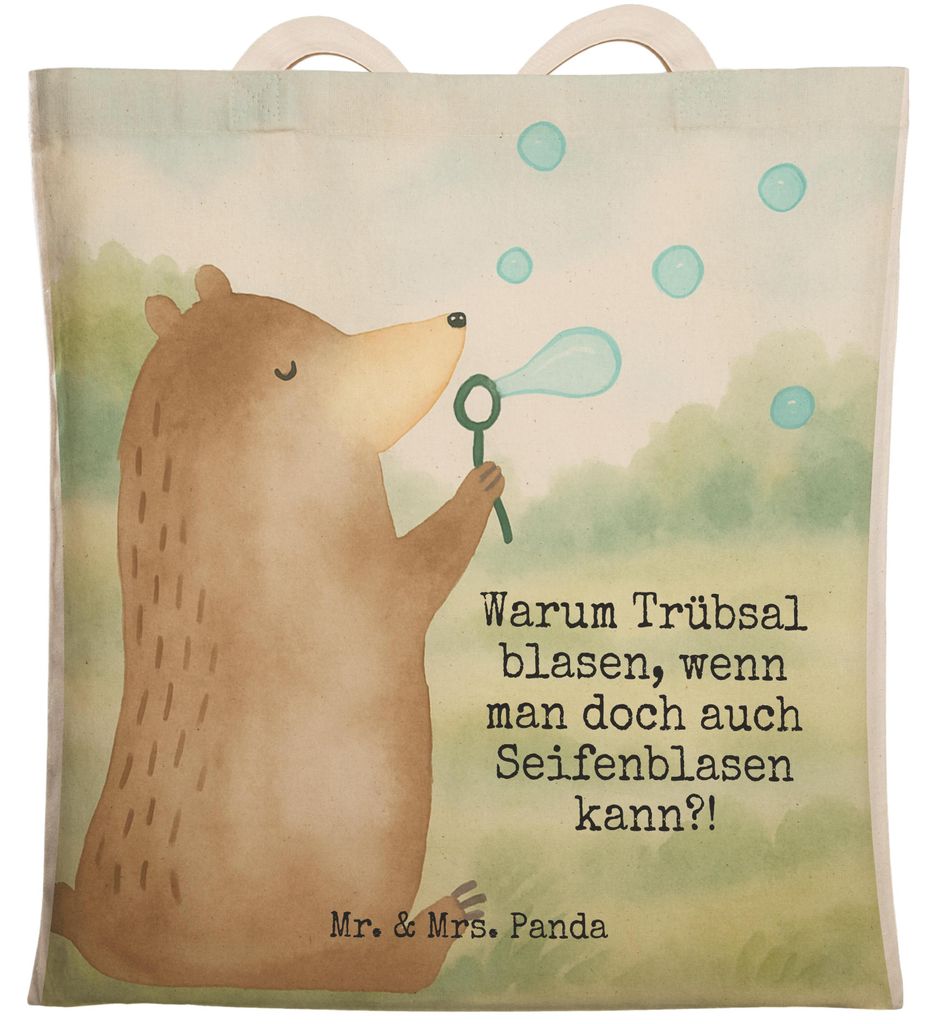 Mr. & Mrs. Panda Beutel Bär Seifenblasen Design - Weiß - Geschenk, Teddy, Tasche, Lustig Sein Glücklich Traurig Happy, Stoffbeutel, Beuteltasche...