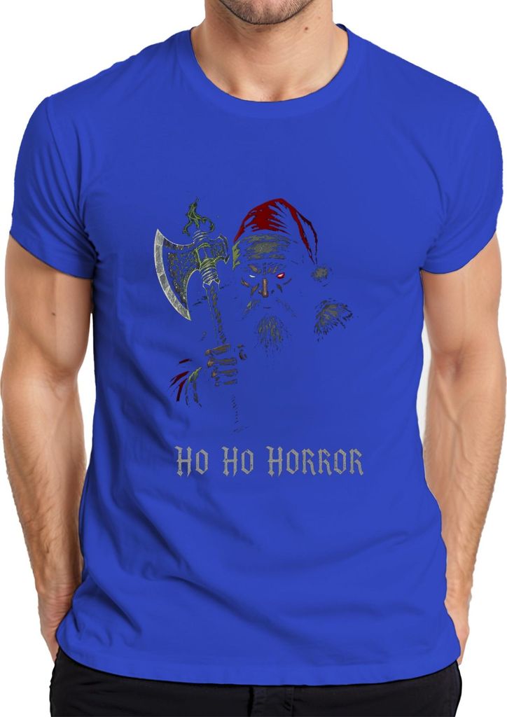 Ho Ho Horror Weihnachtsmann Axt Bart rot düster Halloween Vintage Herren T-Shirt, Blau, S