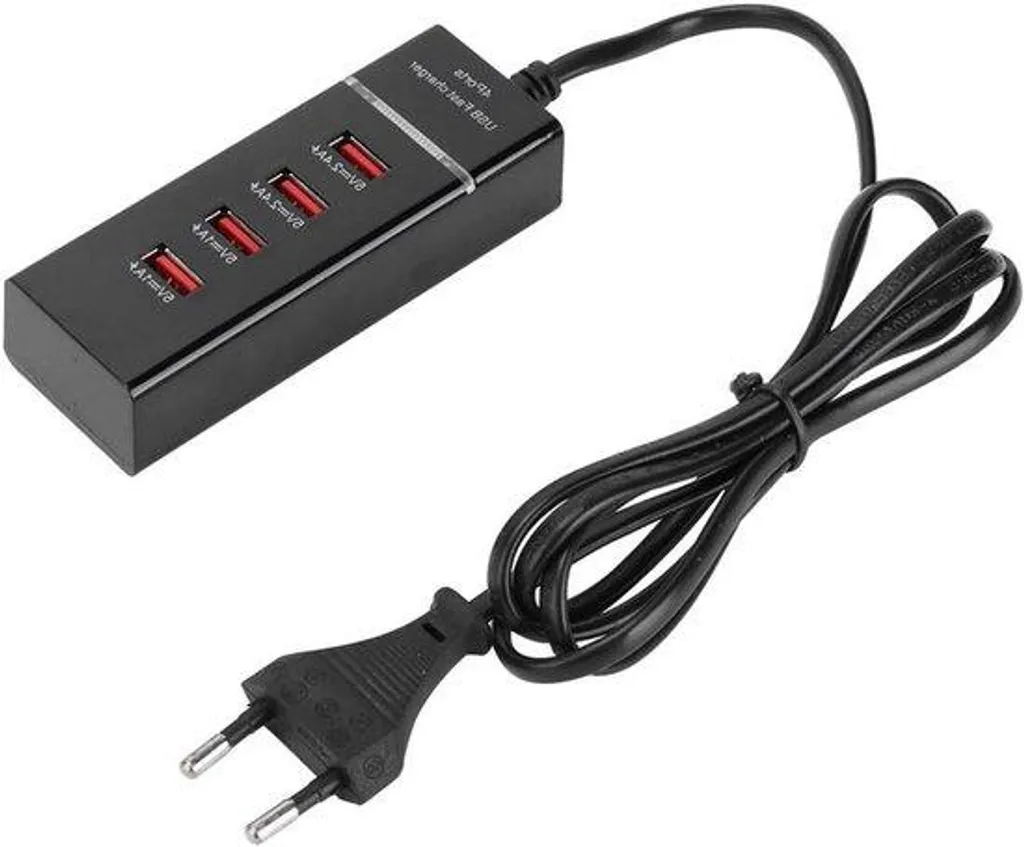 Chargeur USB 4 Ports avec Rallonge Intégrée Noir pour Multi-Chargement