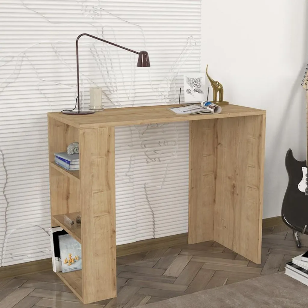 Bureau 3 étagères gain de place 90cm bois moderne robuste pour studio