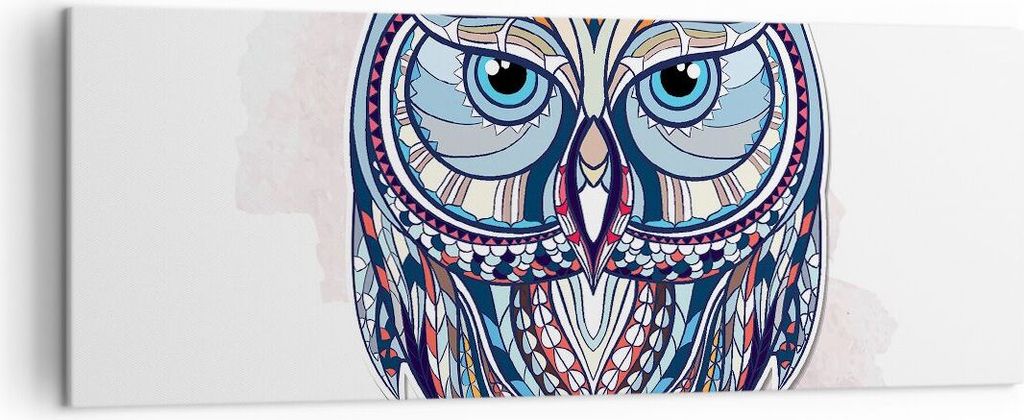 Bild auf Leinwand - Leinwandbild - Owl aztekische Tierwelt Grafik - 140x50cm - Wand Bild - Wanddeko - Leinwanddruck - Bilder - Kunstdruck - Wanddek...