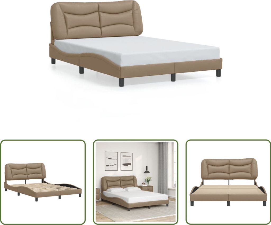 The Living Store Bettgestell mit Kopfteil Cappuccino-Braun 140x200 cm Kunstleder