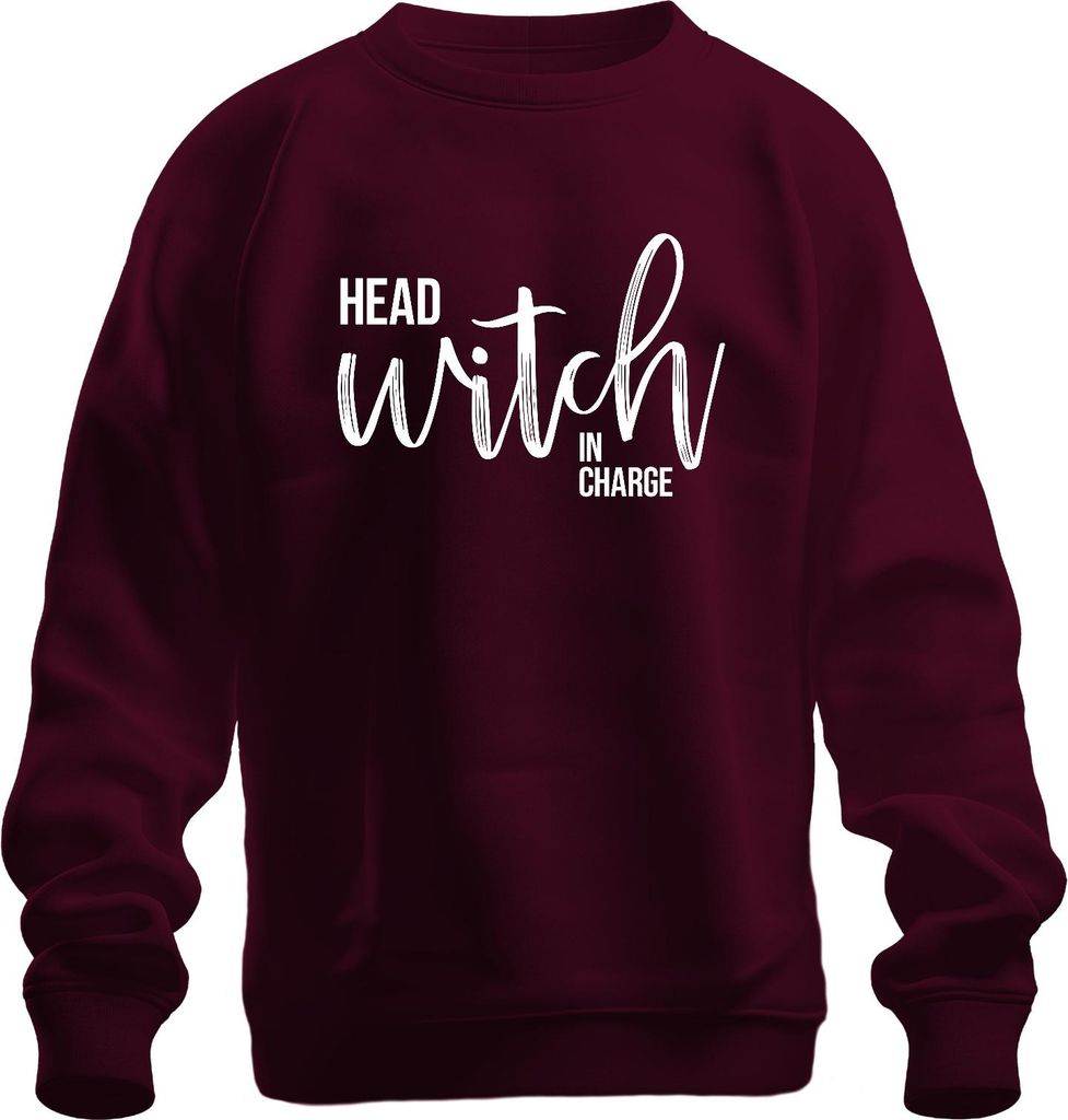Halloween Hexe Geschenk Frauen Head Witch In Charge Hexenparty Uni Sweatshirt Pullover, Burgundy, L