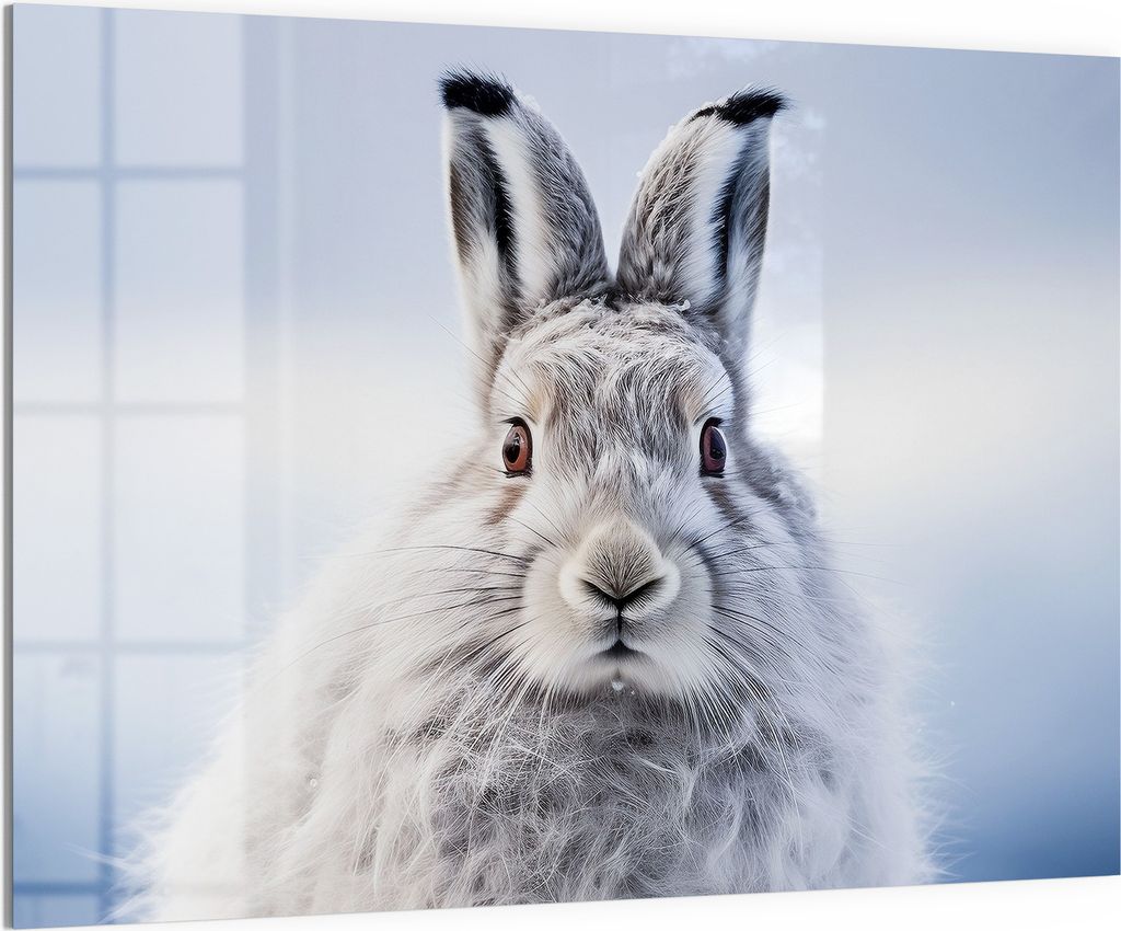 DEQORI Magnettafel Glas 120x90 cm 'Winterhase im Fokus' beschreibbar Whiteboard Küche