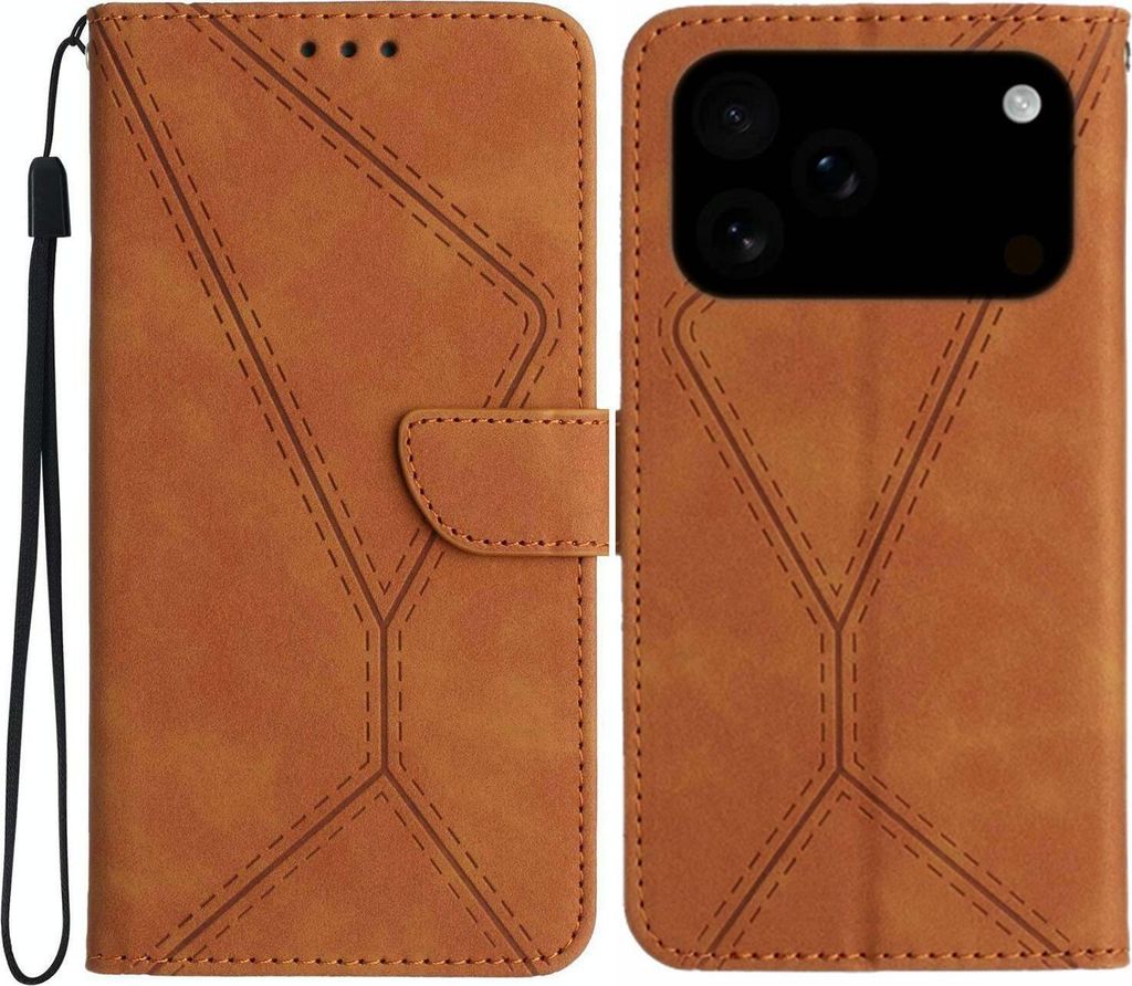 Mobigear Stitch iPhone 17 Pro Max Hülle Klapphülle Geldbörse - Braun