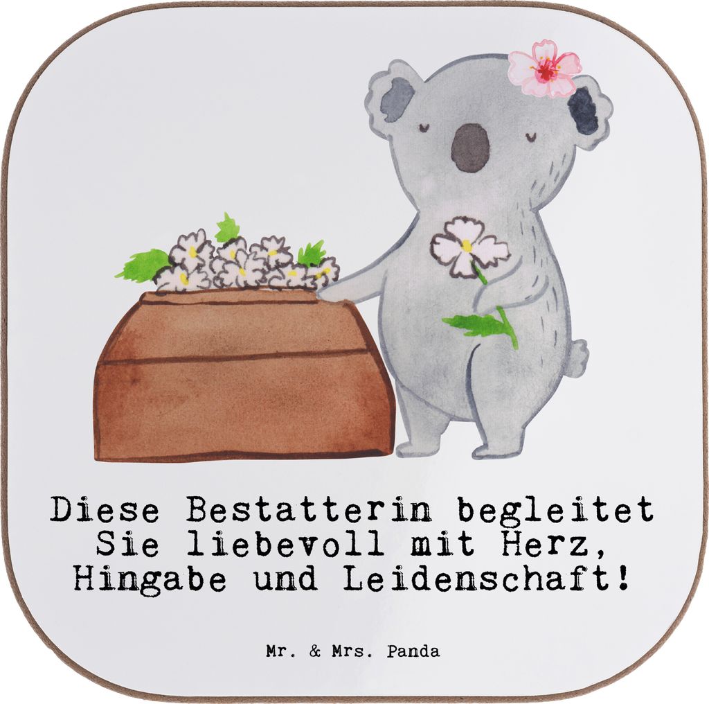 Mr. & Mrs. Panda Untersetzer für Gläser Bestatterin Herz - Weiß - Geschenk, Tasse, unterleger, Tischschoner, Coaster, gläseruntersetzer