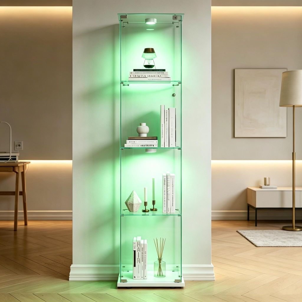 Witryna szklana, stojąca, z 4 półkami, oświetlenie LED, Zdjęcie produktu 