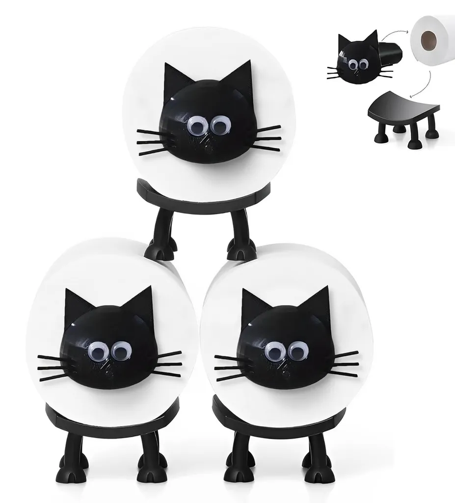 Porte-rouleau WC design chat amusant lot de 3 accessoires de rangement