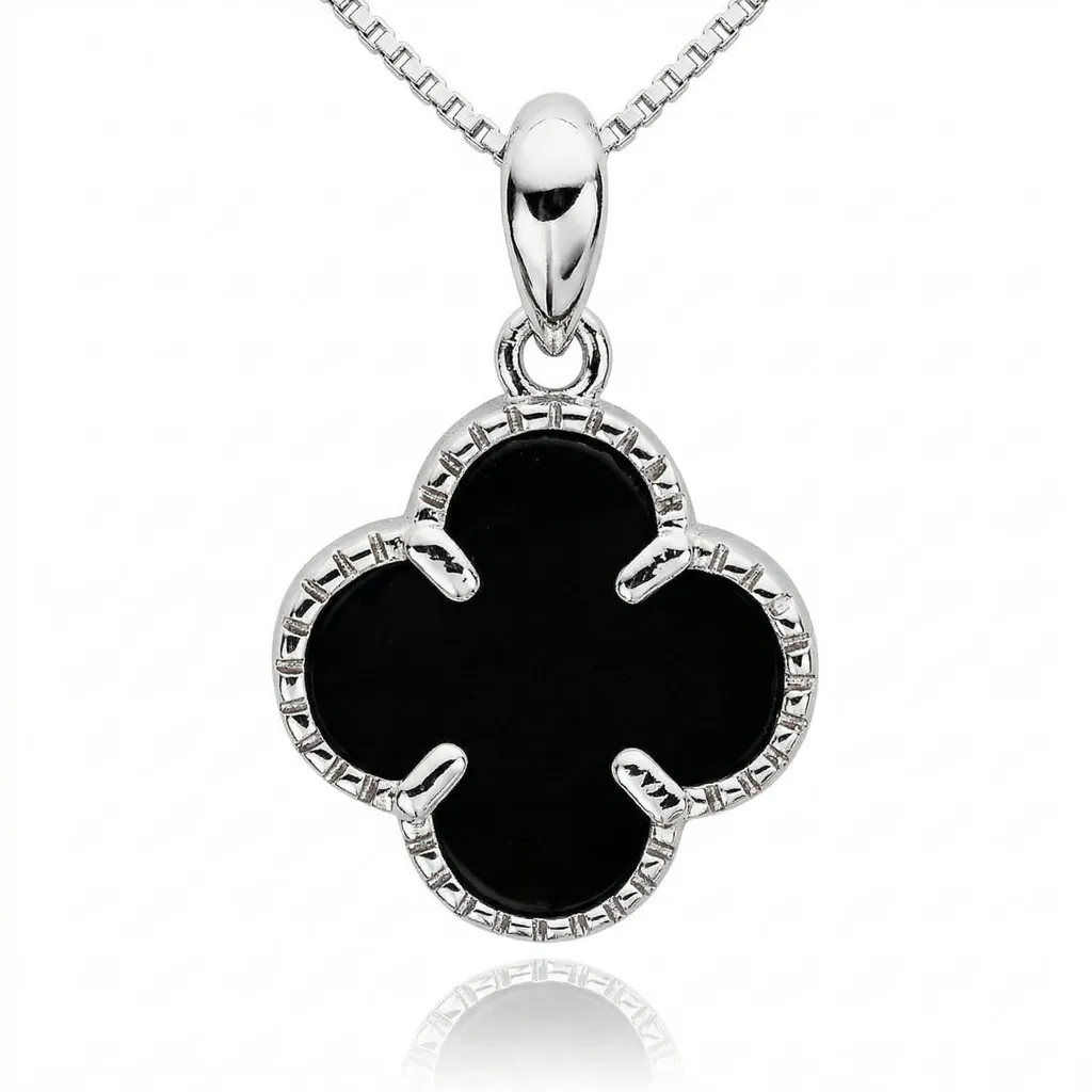 Collier TOLLzWOOD Clover2 Argent et Noir - Bijou Trèfle élégant pour Femme