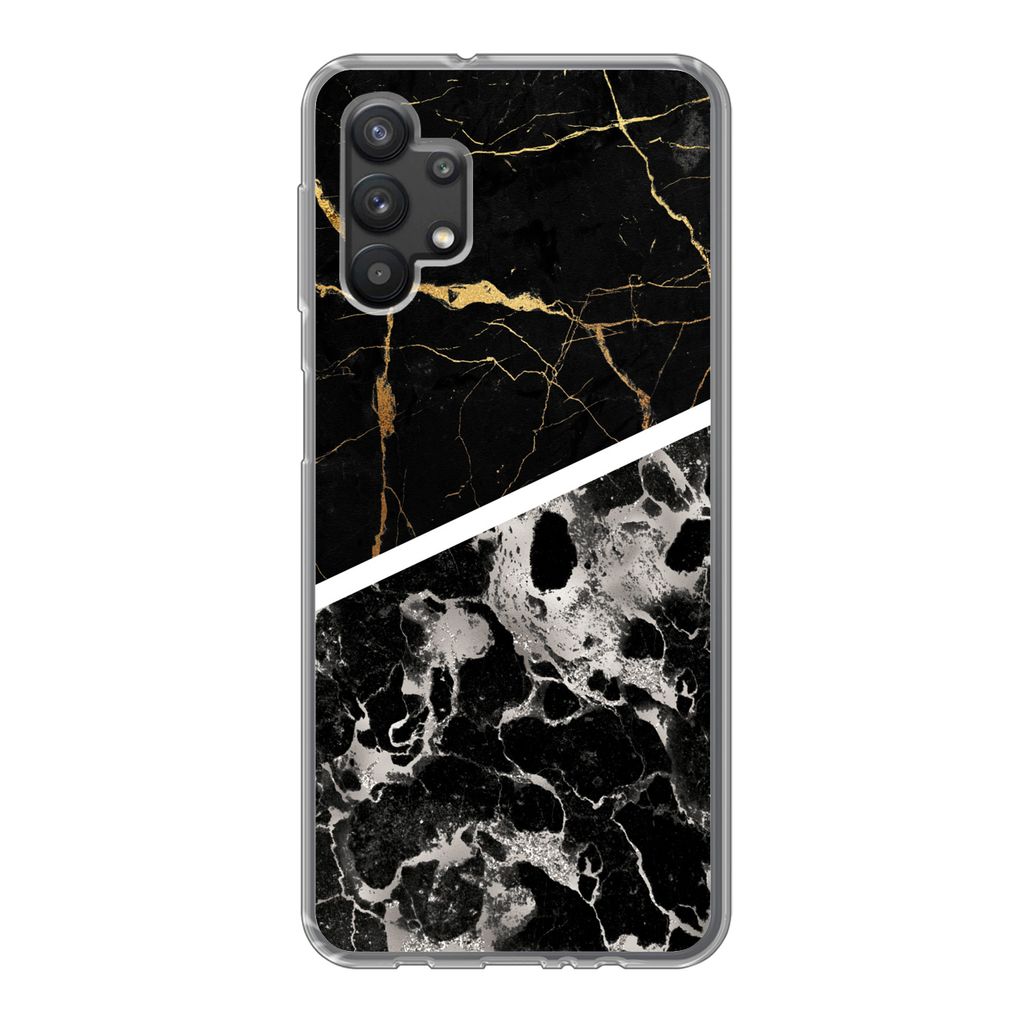 MuchoWow Handyhülle Schutzhülle Hülle für Samsung Galaxy A32 5G Marmor - Gold - Luxus Silikon Softcase Handy Hülle - Softcase