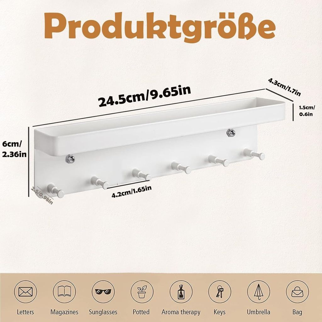 Schlüsselbrett mit Ablage, Modern Schlüsselboard Schwarz Produktbild 10