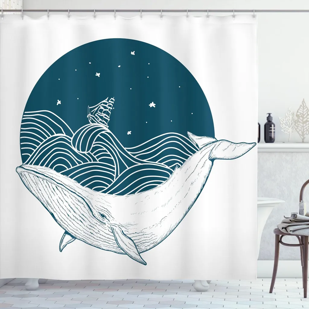 Rideau de douche extra long 240 cm avec Impression Graphique Baleine