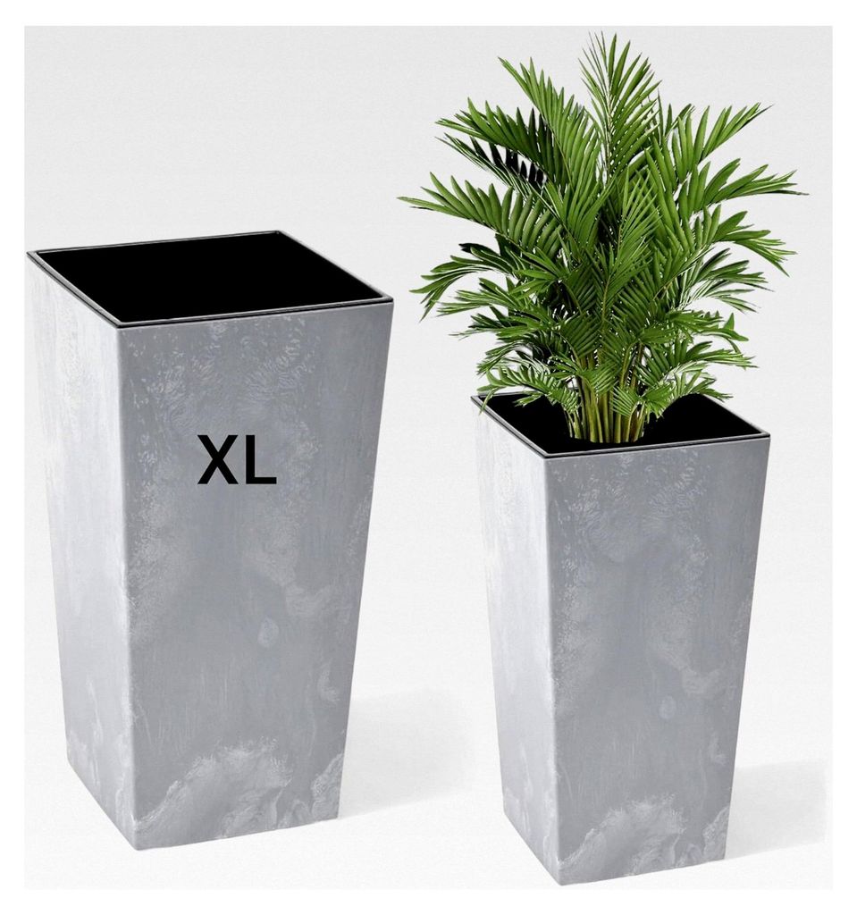 Pflanzkübel aus Kunststoff mit Betoneffekt und herausnehmbarem Einsatz Hoch (Grau, XL - 57 cm)
