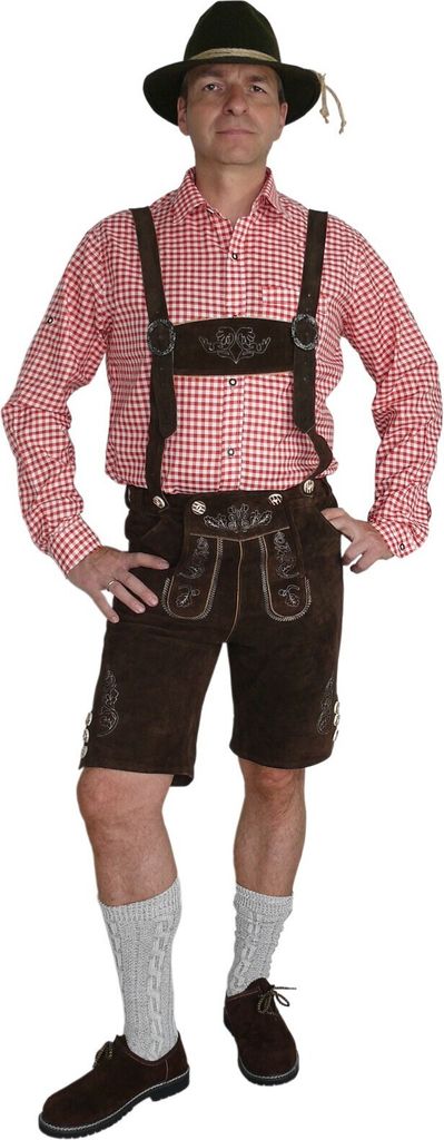 Kurze Lederhose im Trachtenstil mit Träger und Knopfleiste