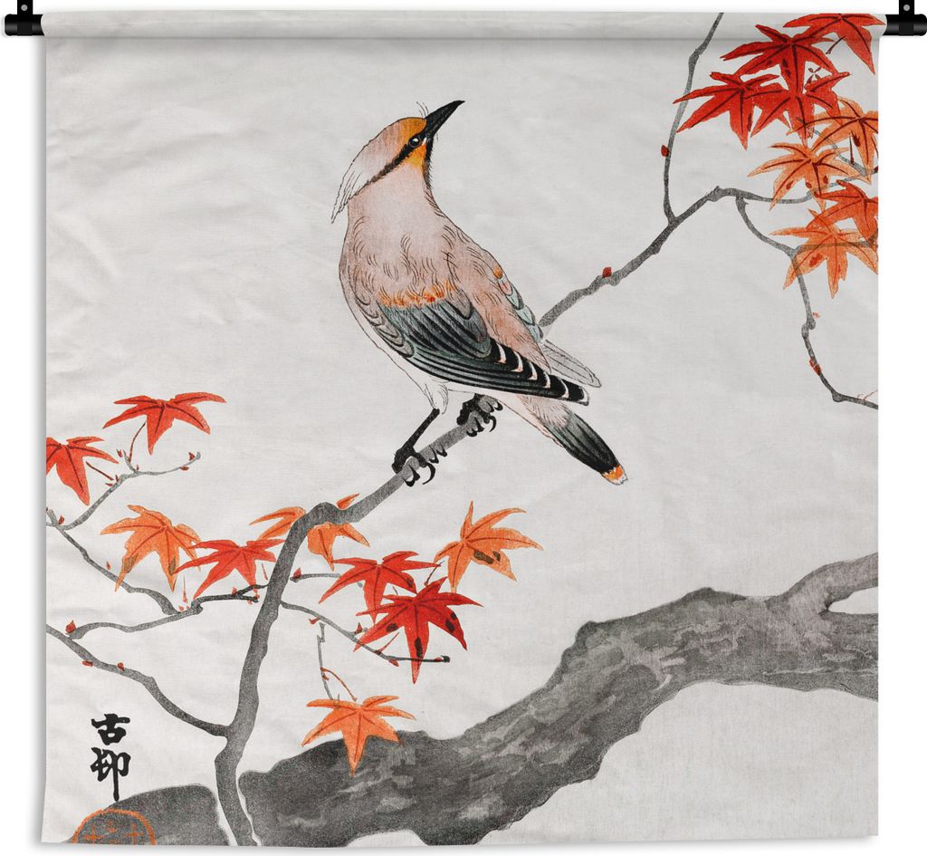 MuchoWow Wandteppich Wandbehang Vintage - Vogel - Baum - Japanischer Ahorn 60x60 cm Tapisserie Dekoration Wandtuch - Dekorationen - Wand Decke