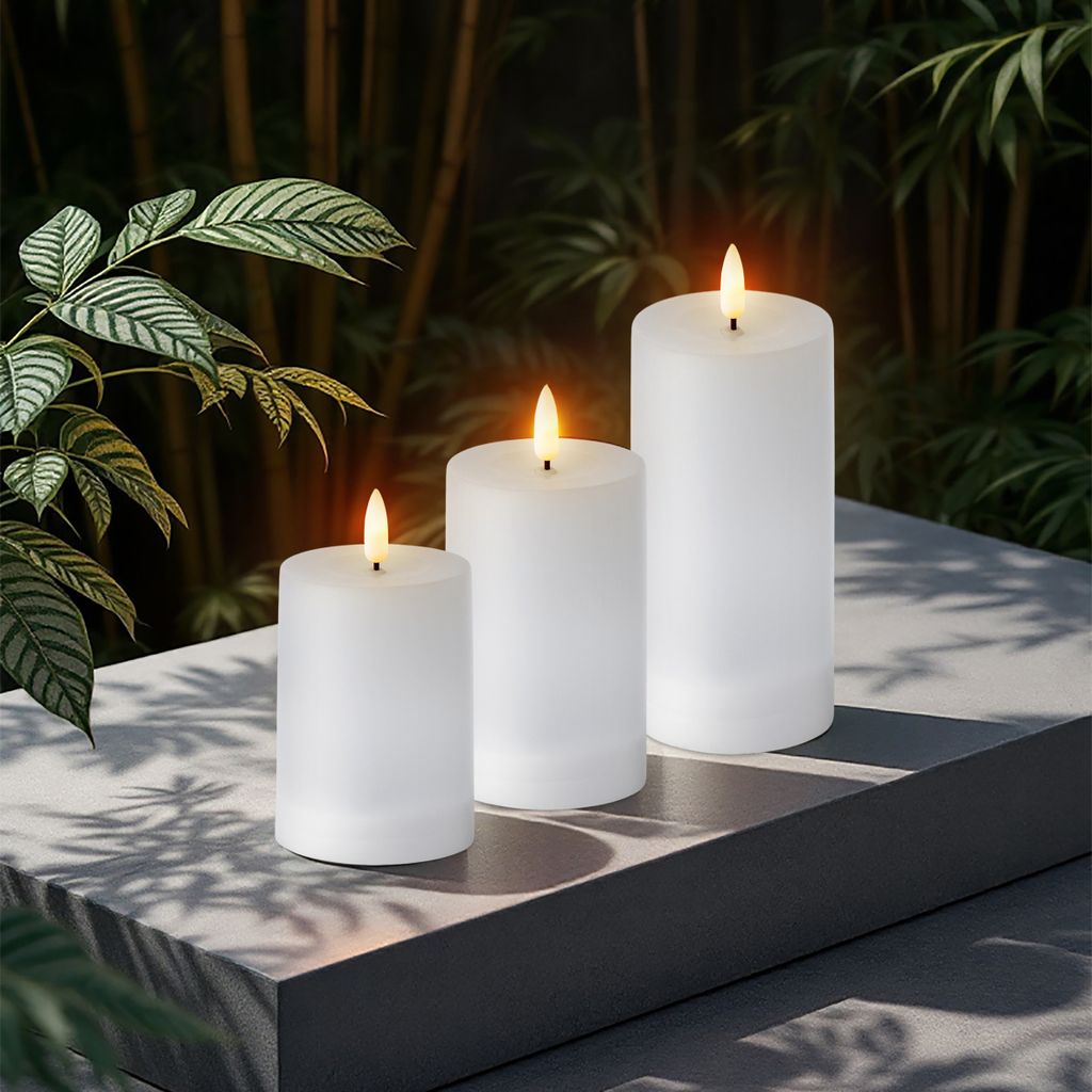 1.03 Solar LED Kerzen in weiß - 3er Set - ca. 10 / 12,5 / 15 cm - Outdoor Kerze flackernd (3er Set)