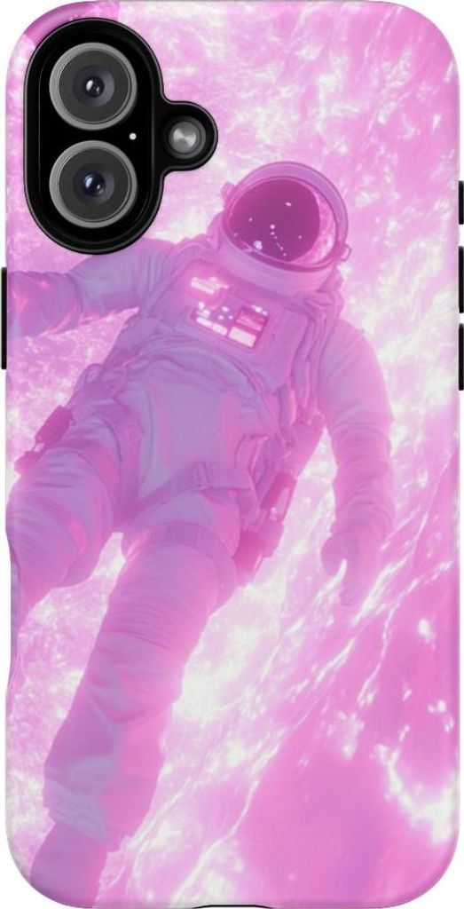 Schwebender Astronaut vor leuchtendem pinkem Plasma – Hülle Kompatibel mit 16 Plus