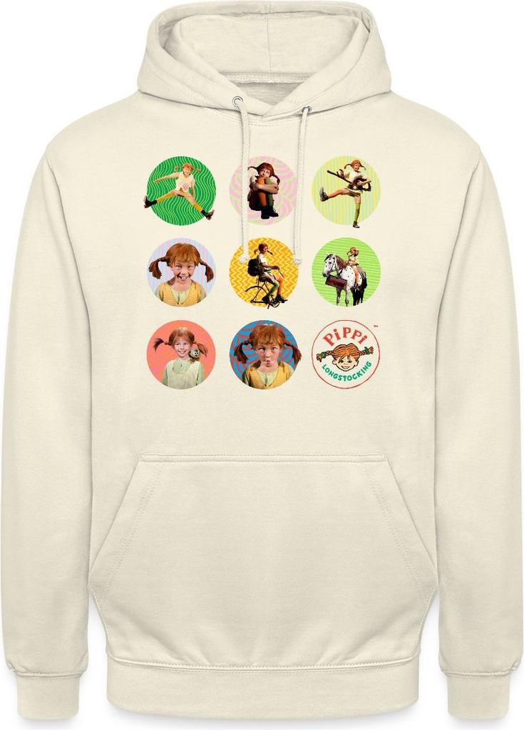 Spreadshirt Pippi Langstrumpf Bilder Von Pippi In Kreisen Uni Hoodie, M, Vanille-Milchshake