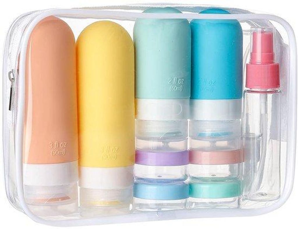 Reis-Shampoo-Set, PVC-Tasche, weiß, leckgeschütztes Flüssigkeitsfass, Silikon-Getränkeflasche