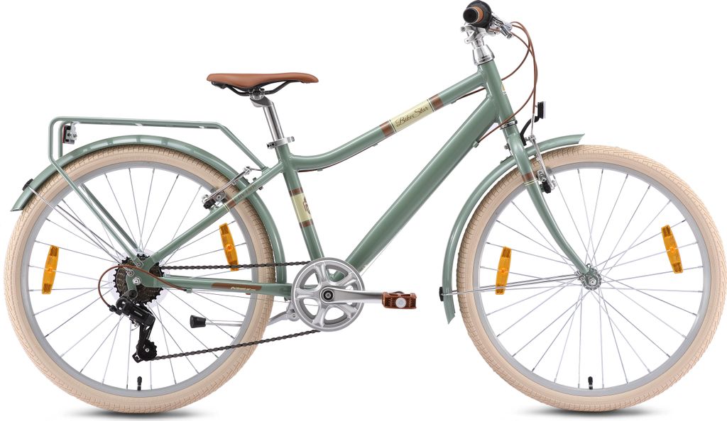 BIKESTAR Alu Kinderfahrrad ab 9 Jahre | 24 Zoll City Bike, 7 Gänge, V-Bremse | Grün