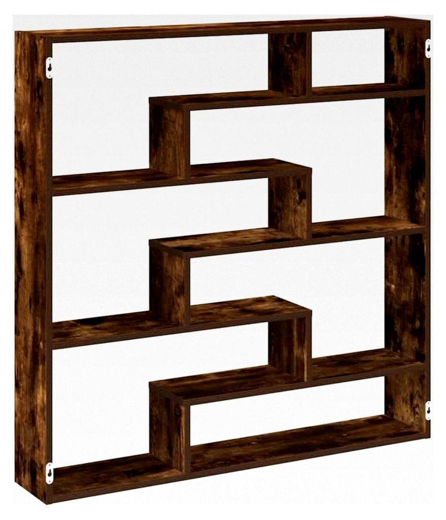 Würfelregal mit 7 Fächern aus Räuchereiche Holzwerkstoff, Wandregal, schwebendes Regal