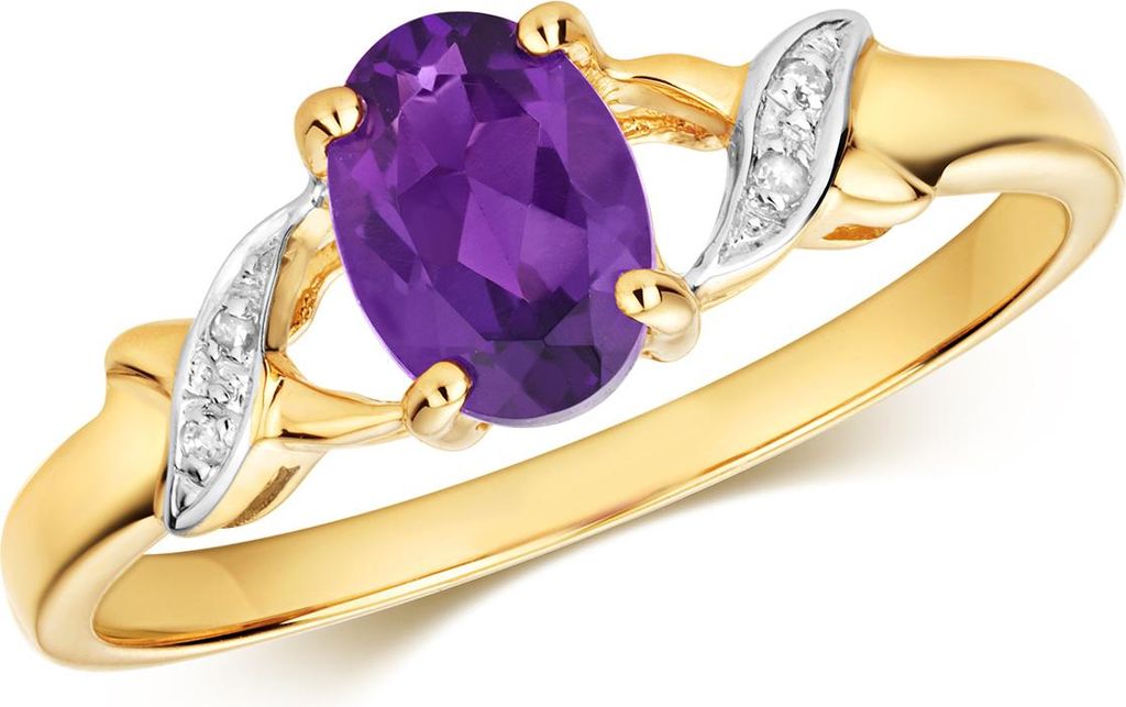 Funkelndes Feuer Exklusiver 9 Karat (375) Gold Diamant Damenring Brillant-Schliff H - PK mit Amethyst, 54 (17.2); TRS35605RSN
