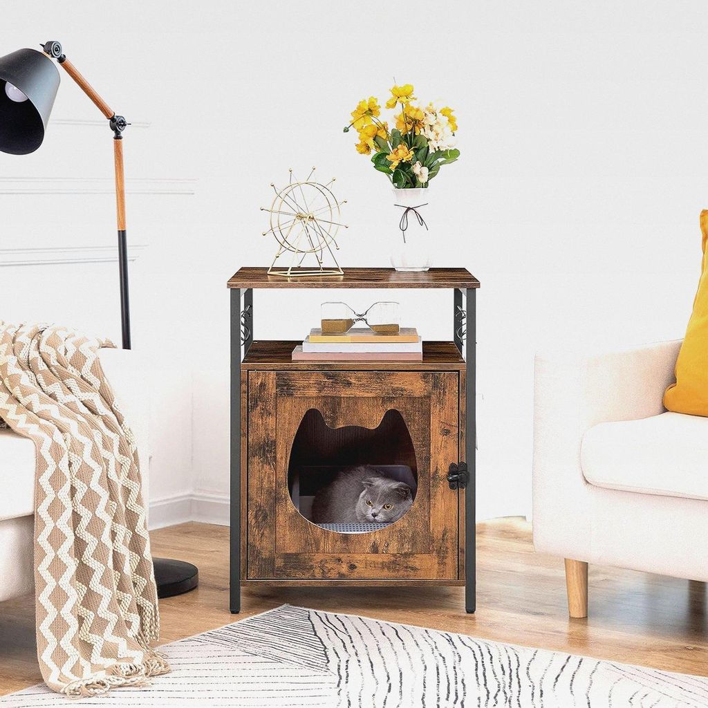 Katzenklo Schrank, Katzenschrank für Katzentoilette und Kleine Katzen Holz, Katzenschrank Katzenhaus mit 6 Haken, für Wohnzimmer, 50 x 50 x 66 cm...