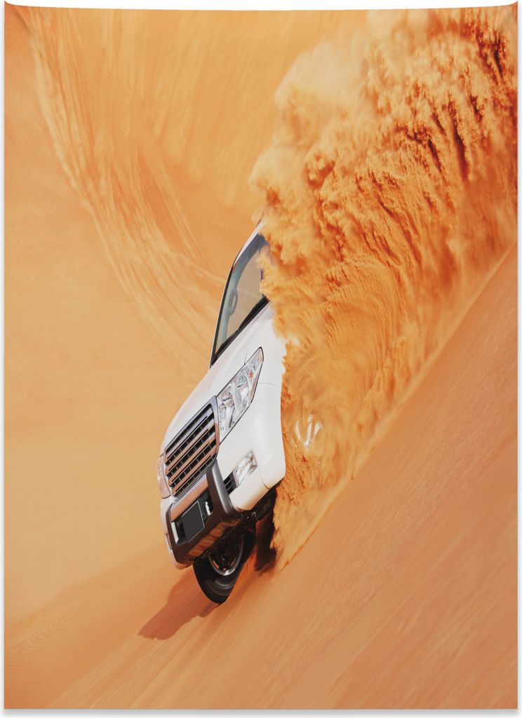 Abakuhaus Wüste Wandteppich, Heben Sie Auto mit Sand auf aus Weiches Mikrofaser Stoff Kein Verblassen Klare Farben Waschbar, 110 x 150 cm, Gelb Weiß