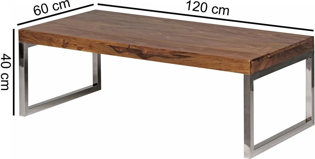 Table de Salon Rectangulaire en Bois Massif Sheesham 120 cm Wohnling