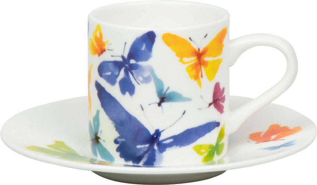 Könitz Espressotasse Victoria Lowe - Butterfly mit Untertasse, Becher, Bone China, Bunt, 95 ml, 11 5 304 2705