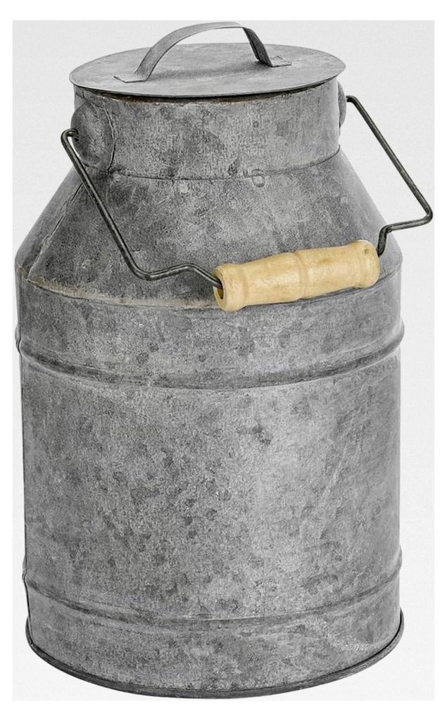 Verzinkte Dekokanne 22 cm mit abnehmbarem Deckel, Holzgriff und Metallkette