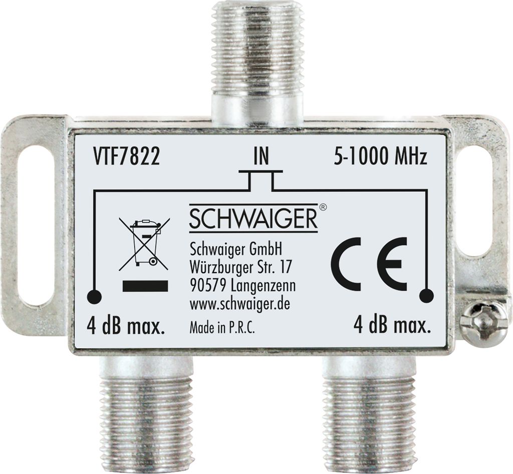 Schwaiger VTF7822 531, Kabelsplitter, 5 - 862 MHz, Silber, Produktbild 