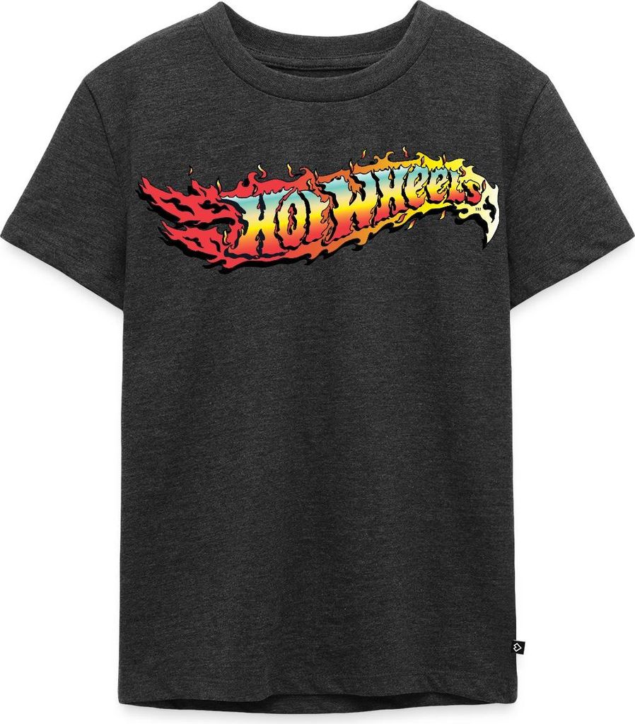Spreadshirt Hot Wheels Logo-Design Mit Flammen Kinder Premium T-Shirt, 122/128 (6 Jahre), Anthrazit meliert