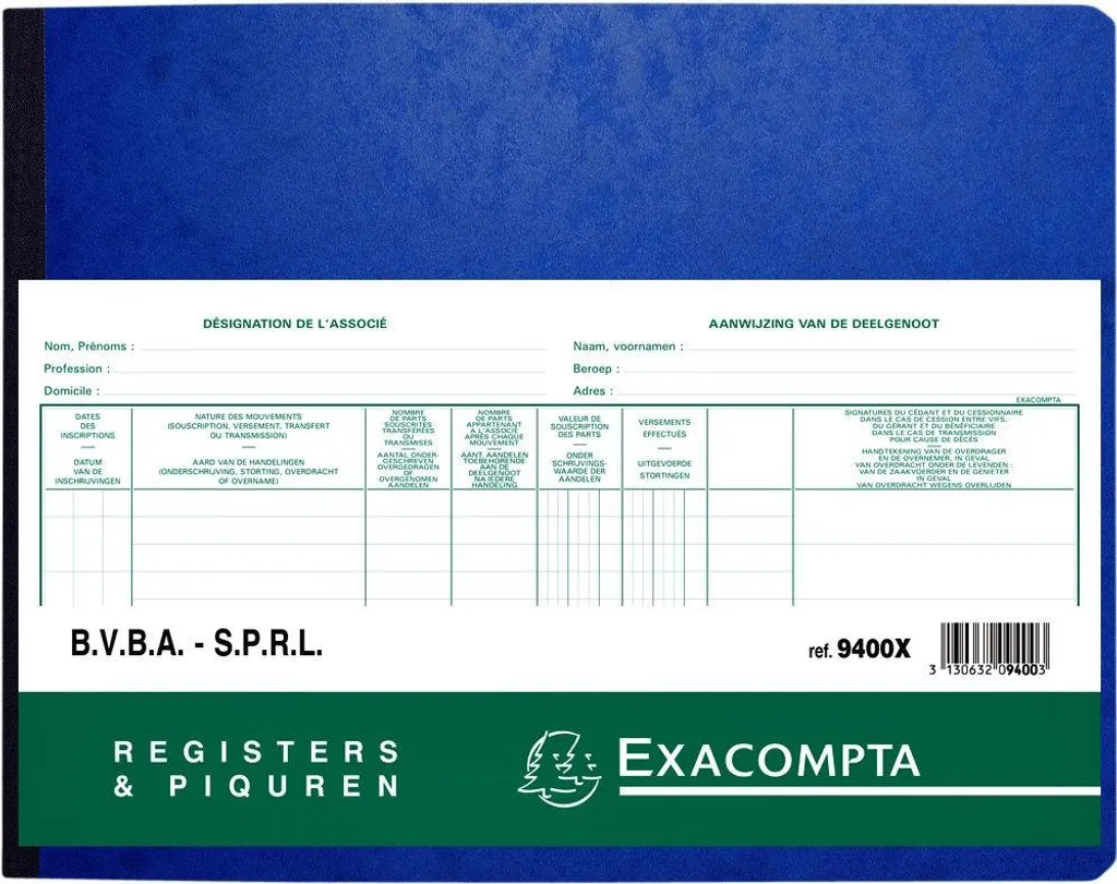 Exacompta Répertoire à piquer Actionnaire SPRL 320x240 mm 80f Vert