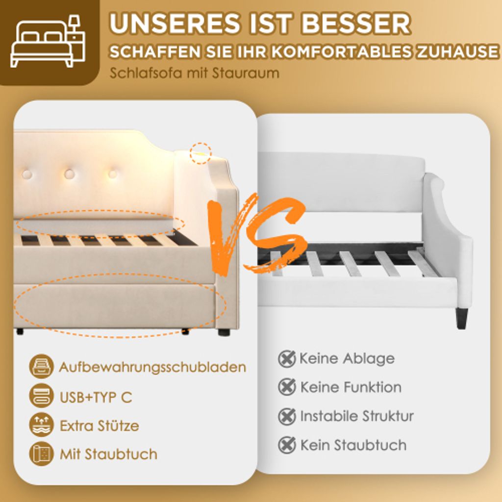 okwish Schlafsofa Daybett 90x200cm mit Lattenrost aus holz, Produktbild 6
