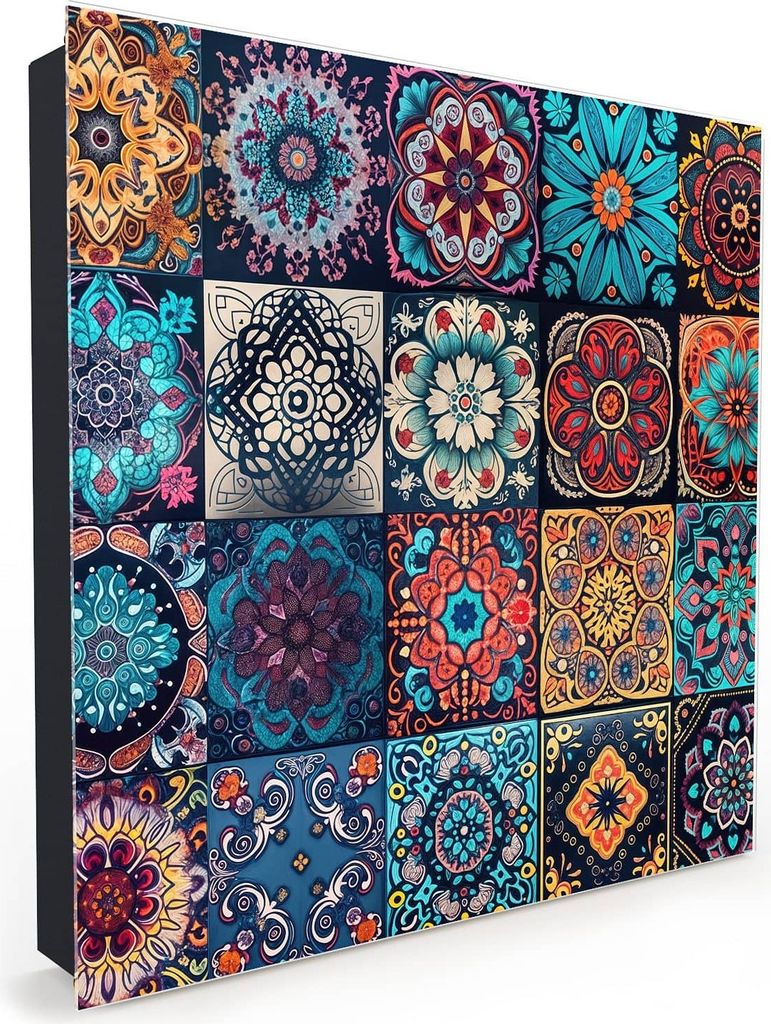 Nachbildung-Schlüsselkasten, Magnetpinnwand und Memoboard mit Glasfront Motiv Mandala Mosaik Teppich