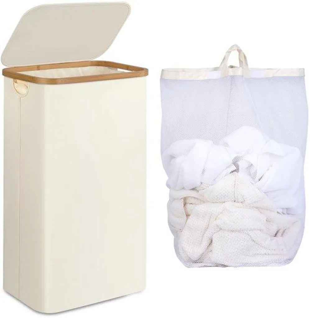 Panier à linge beige 75L : finie la corvée de transport du linge